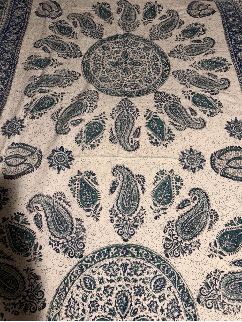 ANTIQUE Esfahan Iran Hand Block Painted Ghalamkar Cotton Fringed (53”x78”) - Picture 14 of 15